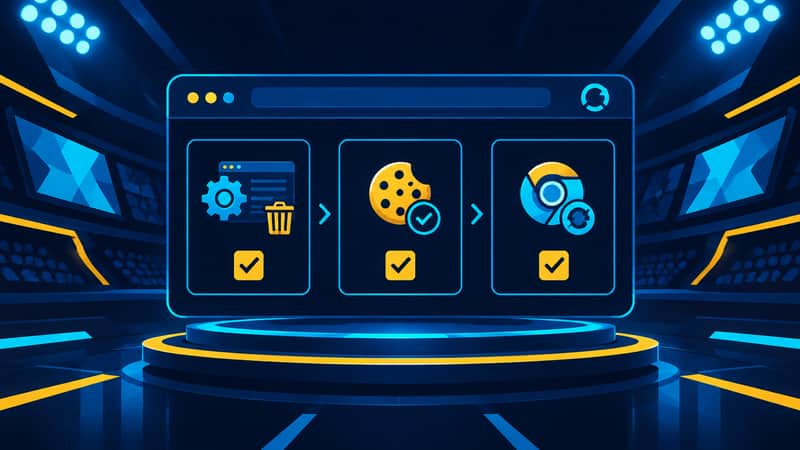 Tarayıcı ayarlarında site verilerini temizleme ve giriş kontrol listesi adımlarını gösteren temsili çizim