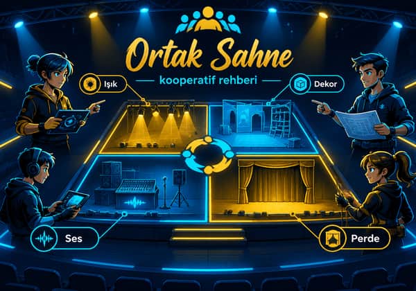 Ortak Sahne oyununda dört oyuncunun görev paylaşımını gösteren rehber görseli