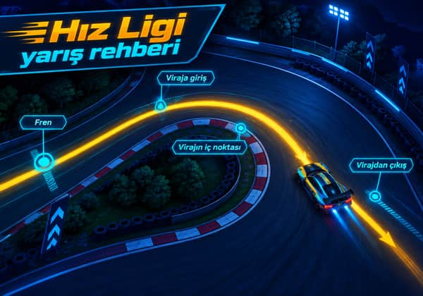 Hız Ligi pistinde ideal viraj çizgisini gösteren rehber görseli