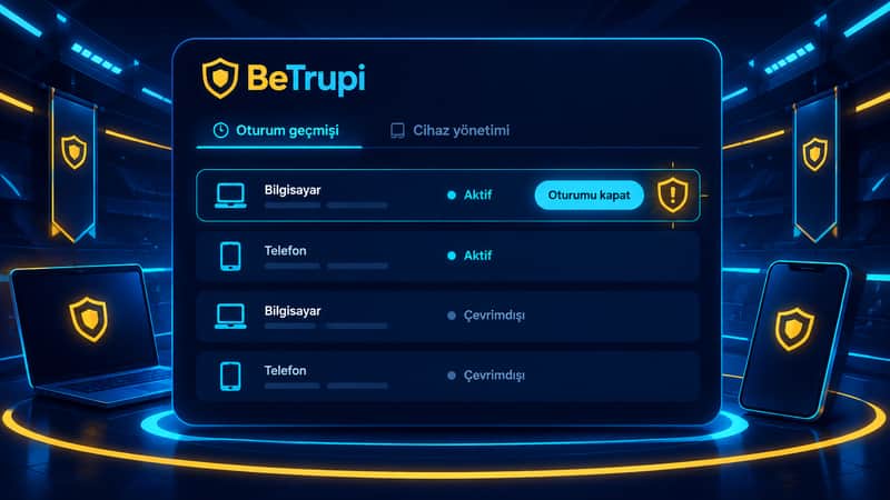 BeTrupi hesap ayarlarında oturum geçmişi ve cihaz yönetimi listesini gösteren ekran